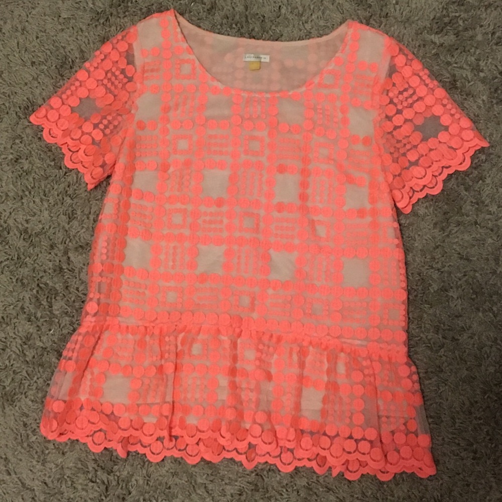 Bright coral embroidered top